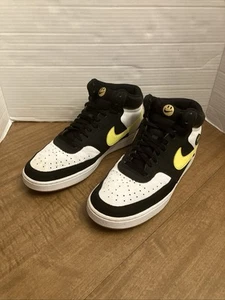 Nike Court Vision Mid Go The Extra Smile Size 9.5 DO5871-001 Black White Yellow - Picture 1 of 7
