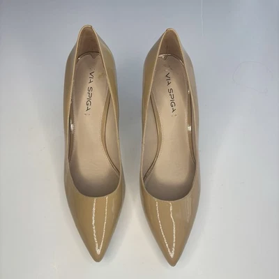 Zapatos de tacón alto Via Spiga para mujer charol nude punta puntiaguda talla 10,5 Foto 1 de 4