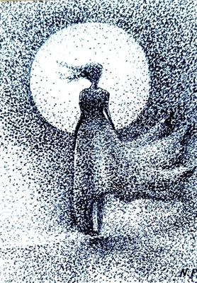 ACEO Moon woman watercolor original painting signed - Image 1 of 2