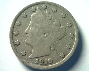 1910 LIBERTY NICKEL VERY GOOD+ VG+ NICE ORIGINAL COIN BOBS COINS FAST 99c SHIP - Bild 1 von 2
