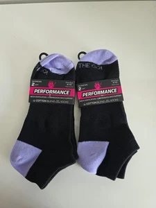 On The Go Womens Performance No Show Socks 2 Pair Black/Purple Sz 4-10 Mesh Vent - Picture 1 of 4