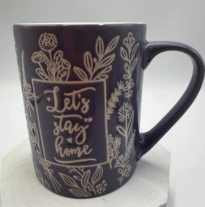Lets Stay Home Floral Wildflowers Lilac Purple Ceramic Coffee Mug Tea Cup 4.5" - Picture 1 of 6