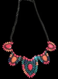 Stella & Dot Frida Retired Necklace 19”Kahlo Colorful Rhinestone Bib Statement - Picture 1 of 7