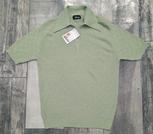 Vintage 70s Mens Jockey Thorobred Knit Orlon Acrylic Dagger Collar Shirt XL NOS - Picture 1 of 7