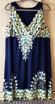 INC International Concepts Woman Dress Size 1X Blue V-Neck Floral Bling EUC - Image 1 of 4