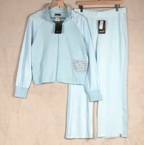 Neu mit Etikett RBX Velour Set Damen L blau Reißverschluss Hoodie weites Bein Hose bestickt Trainingsanzug - Bild 1 von 22