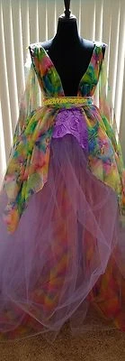 Vestido de fiesta de boda etéreo arco iris lavanda ninfa floral lehenga sari Foto 1 de 4
