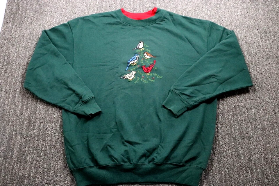 Suéter de Natal verde vintage Y2K feminino pássaros grandes natureza árvore férias - Imagem 1 de 4