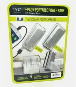 TYLT USB 2 Pack Portable Power Bank wCharging Dock 5200mAh Chargers Wall - Picture 1 of 2