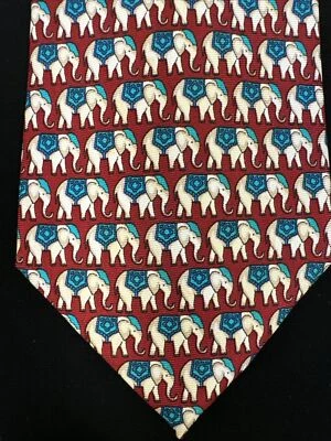 Beaufort Tie Rack 100% Silk Made In Italy Dark Red With Elephants 59x3.75 - Imagem 1 de 4