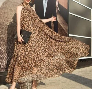 Maya Antonia Chiffon Maxi Dress, Brown Leopard/Sleeveless/Boho/Beach - Picture 1 of 9