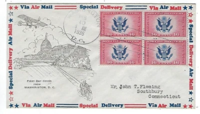 1936 Washington DC, Airmail Special Delivery, #CE2 FDC, Block of Four - Image 1 of 2