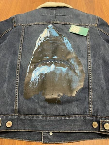 MEN'S RICCARDO TISCI GIVENCHY WOOL LINED SHARK GRAPHIC LOT DENIM JACKET NAVY L - Picture 1 of 17