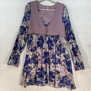 Free People Alice Mini Abito Vested Donna Tg Small Floreale Manica Increspata - Foto 1 di 8