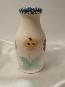 Keramik bemalte Milchflasche Floral gelb blau mauve grün Weltbasare 5,75" - Bild 1 von 9