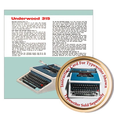 Underwood 315 打字机所有者用户说明卡指南 — 第 1/4 张图片