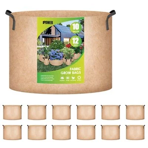 10/15 Gallon Grow Bags Thickened Aeration Nonwoven Fabric Pots Tan 12-Pack - Picture 1 of 14