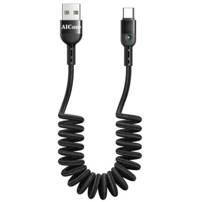 AICase USB A To Type C Coiled USB C Charger Date Cord Charging Cable For Samsung - Image 1 of 4