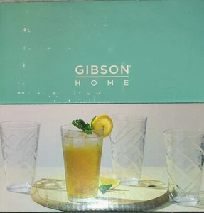 Gibson Home 16oz Glass Tumblers 4 Gibson Lattice Pattern Glasses 473ml - Picture 1 of 6
