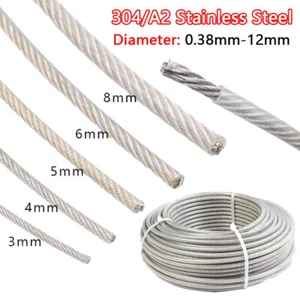 A2/304 Stainless Steel Wire Rope Cable Dia 0.38mm-12mm Clear PVC Plastic Coated - Picture 1 of 7