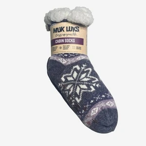 Muk Luks Cabin Socks S/M Non Skid 2 Pair Fits M 6-8 W 5-7 Lined Comfy Cozy NEW - Picture 1 of 4