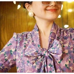 J Crew Collection top women’s size XXS purple floral watercolor relaxed fit twee - Picture 1 of 8