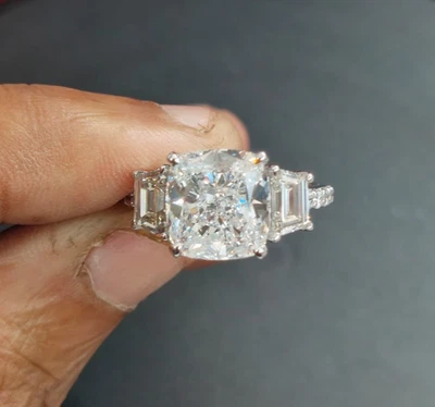 3.50 克拉靠垫切割 G/VS1 实验室种植钻石结婚戒指 14k 白金 5.5 码 — 第 1/4 张图片