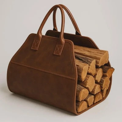 Portador de troncos de cuero, portador de leña, accesorio de chimenea de cuero, hecho a mano Foto 1 de 4