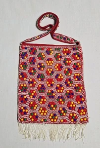 60s 70s Candy Dot Fringe Purse Shoulder Bag Bright Plastic Bead Boho Hippie Vtg - Picture 1 of 7