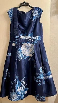 eShakti женщин темно-синий цветочный размер 16 подходит Расклешенный платье с карманами! Любовь!! - Изображение 1 из 4