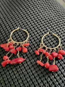 Coral Color Drop Dangle Hoop Earrings Unusual - Picture 1 of 1
