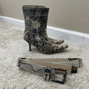 White Diamonds Boots High Heel Heeled Western Cowgirl Women Size 6 Belt Included - Picture 1 of 24