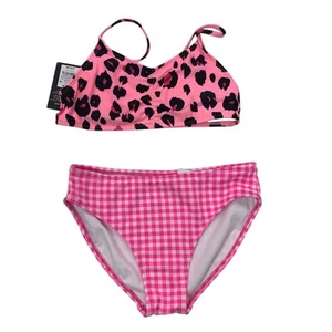 New Art Class Cat & Jack Girls XL 14 Gingham Leopard Bikini Swim Suit 2PC Set - Picture 1 of 3
