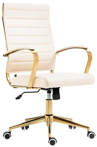 Bürostuhl Gold-Optik / Kunstleder weiß Drehstuhl Bürostuhl modern design NEU - Bild 1 von 8
