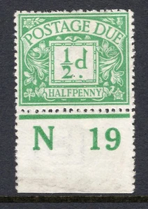 1914 ½d EMERALD POSTAGE DUE ROYAL CYPHER WMK CONTROL (N19) SINGLE. SG D1 - Picture 1 of 1