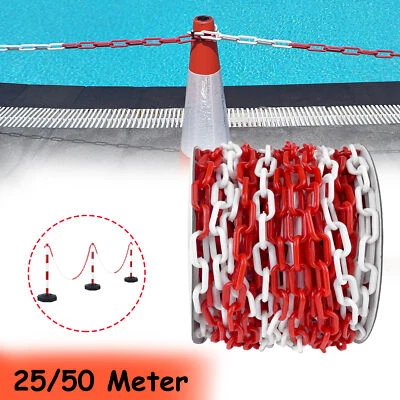 CEEDIR Absperrkette Kunststoffkette 6mm Rot-Weiß Plastikkette Warnkette Kette 25m/50m