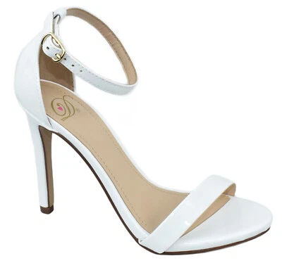 Sandalias de vestir formales de tacón alto con correa al tobillo de charol blanco JAIDEN Delicious para mujer Foto 1 de 2