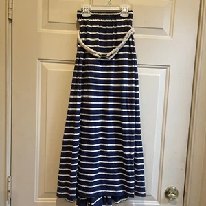 Ralph Lauren Navy W/White Stripe Maxi Jersey Skirt Nautical Belt Girl Sz 7 Year - Picture 1 of 8