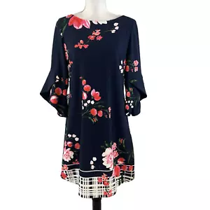 Vestido Vince Camuto Talla 8 Azul Marino Rosa Coral Floral Elastizado Rodilla Boda Iglesia - Imagen 1 de 12