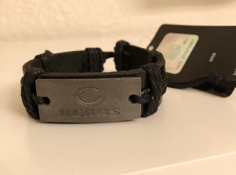 NFL Chicago Bears Black Leather Bracelet Adjustable NWT Cover