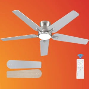 52" Ceiling Fan Lights, Remote, Brushed Nickel, Dimmable, 6 Speeds, Reversible - Picture 1 of 8