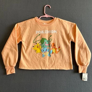 Pokemon Girl's Crop Long Sleeve Crew Neck Graphic Sweatshirt Peach Size 6/6X - Picture 1 of 12