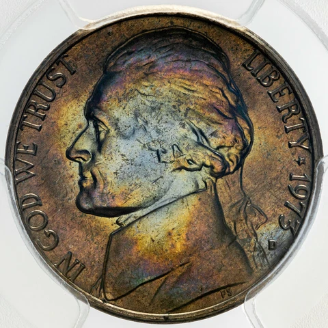 1973-D JEFFERSON NICKEL PCGS MS65 BU UNC GEM MONSTER RAINBOW TONED COLOR Cover
