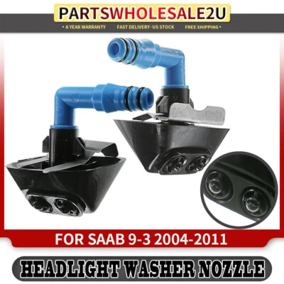 Pair Headlight Washer Nozzle For Saab 9-3 2004-2011 Left+Right 12803972 12803973 - Image 1 of 4
