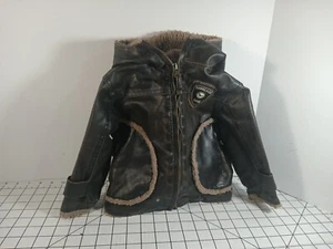 Hawke & Co Outfitter Jacket Boys Sz 18 M Faux Leather Aviator Bomber Coat Sherpa - Picture 1 of 7