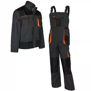 Bib and Brace Overalls Men Work Trousers Dungarees Knee Pad Pocket + JACKET - Picture 1 of 12
