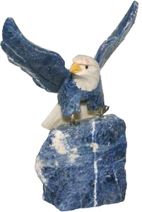 7" Vtg Carved American Bald Eagle Lapis Quartz Onyx Gemstone Sculpture Figurine - Bild 1 von 9