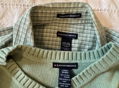 Camisa de algodón verde manga larga Knightsbridge vintage para hombre XL + chaleco suéter Foto 1 de 4