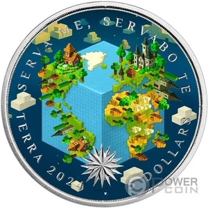 CUBE WORLD Craft the Earth Mine the Future 1 Oz Moneta Argento 5$ Tokelau 2024 - Imagen 1 de 3