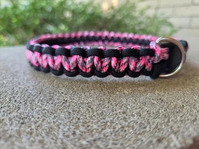 Розовый камуфляжный собачий ошейник паракорд узел кобра плетение 14–18 дюймов черный  - Изображение 1 из 4